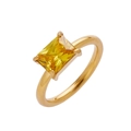 Elegant 18K gold plated titanium ring with a large rectangular yellow crystal gemstone - US 6 / Gold + Yellow Zirconia