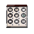 Nine-slot automatic watch winder box with mahogany wood finish and black frame design - 9 Slots / Ebony Top & Cream PU