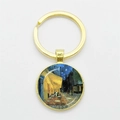 Gouden ronde sleutelhanger met Van Gogh Caféterras bij Nacht kunstglazen hanger - Goud-Terras van het café bij nacht