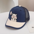 Cappellino da baseball a rete per bambini blu scuro e beige con ricamo a forma di orso - Stile Lettera / Blu scuro