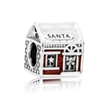 Silver Santa house charm with red enamel details on white background for DIY bracelets - Santa House