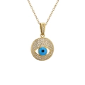 Gold-plated geometric disk evil eye pendant necklace with micro-paved cubic zirconia - Blue Pupil Micro-pave Round Eye / Gold