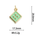 Detail view of a green enamel square pendant with gold heart accents and size dimensions - Green Cube Dice (DZ-144)