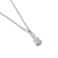 Silver guitar pendant necklace in polished stainless steel with O-link chain detail - Steel Color Electric Guitar Style (KN200399-Z)
