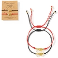 Adjustable evil eye heart charm bracelet set in red and black woven cord for couples - Pearl Gold Bead Heart RB Set (JS-S24112901A-P)