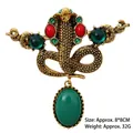 Vintage cobra snake brooch with resin stones and gold finish for suits and coats - Large Cobra (XZ25009)