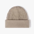 Gorro de punto de ochos café claro con borde acanalado para el frío invierno - Caqui