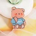 Cute cartoon brown bear enamel brooch wearing a blue t-shirt with 'Bear' text - 03 Sear Bear