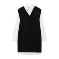 Schickes Damen-Set aus schwarzer Strickweste mit V-Ausschnitt und weißem Popeline-Kleid - XS / Color Block