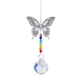 Silver hollow butterfly suncatcher with colorful beads and clear crystal prism ball - Butterfly + 30mm Ball
