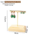 Golden T-bar metal earring stand with natural wooden base measuring 8x5x9.5cm - T-Shape Double Earring Stand - Small