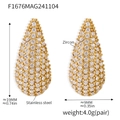 Gold plated stainless steel teardrop earrings with pave set zircon stones for women - Gold White Zircon Earrings