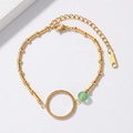 Bracciale a catena in acciaio inossidabile dorato con perla verde e anello tondo - Anello Geometrico Perla Verde