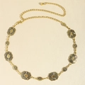 Cinturón de cadena dorada vintage para mujer con dijes florales y discos de metal grabados - 19364 Bronce antiguo