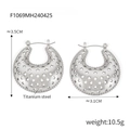 Hollow star shaped silver titanium steel earrings with detailed product dimensions - F1069 Hollow Star Style (Steel Color)