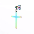 Rainbow plated stainless steel cross dangle earring for men on white background - Single Piece / Colorful