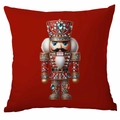 Red velvet Christmas pillow case featuring a 3D effect Nutcracker with jewel print - Nutcracker