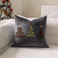 Dark gray velvet Christmas tree cushion cover with embroidery for holiday sofa decor - Grey Three Christmas Trees/Grey