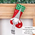 Large Christmas stocking with gnome design in red and green felt, 58cm total length - Long Legged Gnome Red Stocking