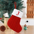 Chaussette de Noël rouge en tricot avec revers blanc et lettre J rouge brodée - Rouge [J]