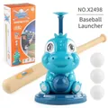 Blue dinosaur baseball launcher toy set with plastic bat and three white balls - Blue Dinosaur Pitcher Set(2498)
