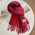 Solid burgundy pashmina scarf with elegant tassels and minimalist textile label - 200cm / Burgundy