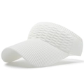 Close-up of white sun visor with waffle knit texture and ribbed edge detail - White
