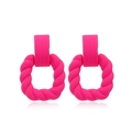 Detailed view of matte hot pink geometric square earrings with twisted texture design - Neon Pink Square Twisted Braid Style(#22)