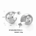 Polished silver stainless steel thick C-shaped hoop earrings with 2.2cm diameter - Polished Water Drop Earrings / Steel