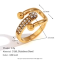 18K vergulde roestvrijstalen ring met asymmetrische gesp en micro-ingelegde kristallen - Open / Asymmetrische Gordelgesp Strass / Goud