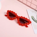 Vibrant red daisy flower sunglasses for girls aged 1-6 with dark purple lenses - Red Frame Double Grey Lens