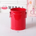 Red cylindrical metal pen holder with side handles, measuring 9cm in diameter and 11.5cm high - Retro Copper