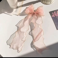 Pink long streamer bow hair clip for girls featuring gold glitter trim and tulle fabric - Pink With Gold Edge
