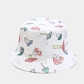 Close-up of colorful cartoon mushroom print on a white cotton reversible bucket hat - M (56-58cm) / White Colorful Mushroom-Style 3 (3#色)