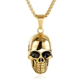 Golden stainless steel skull pendant necklace with high-polished box chain on white background - Pendant Only / Gold