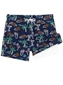 Detail of navy blue quick-dry swim shorts showing inner lining and neon tropical patterns - Dark Blue (Tropical Neon Print)
