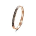 Rose gold stainless steel bracelet with black inset row, 45-degree angle view - Black Splicing (35-A-7) / Rose Gold