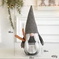 Handcrafted Christmas gnome in gray knit hat with wooden skis and white beard, 40cm tall - 40CM Grey Double Braids