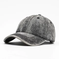 Vintage donkergrijze gewassen denim baseballpet met distressed afwerking en gebogen klep - Grijs