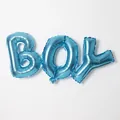 Blue foil balloon featuring joined BOY script letters for baby gender reveal party - Joined BOY Letter Foil Balloon
