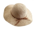 Foldable beige wide brim straw sun hat with brown ribbon bow for women seaside vacation - Hand-woven with Bow Tie / Beige