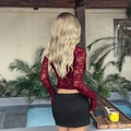 Haut à manches longues en dentelle rouge de style Y2K avec motifs de fleurs en mesh - Bordeaux / XS