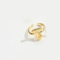Polished gold adjustable open ring featuring an abstract mushroom geometric design - Gold Letter T