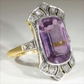 Art Deco ring featuring a rectangular purple gemstone with elegant two-tone metal finish - Size 7 / Two Colors
