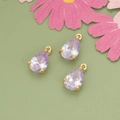 Lavender teardrop cubic zirconia pendants with gold-plated ring for DIY jewelry making - Purple Gold Base
