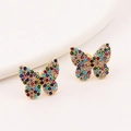 Micro-pave butterfly hoop earrings with colorful zircon crystals in gold setting - Round Zircon Butterfly Style (Style 1)