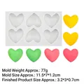 White silicone mold with 6 heart cavities and colorful resin sample display - 2#B920 6-Cavity Heart / Gray