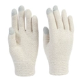Dettaglio guanti in maglia ciniglia con punte touch e polsini elastici a costine - Beige