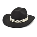Dettaglio della fascia di perle su cappello fedora in feltro di lana nero stile western - M (56-58cm) / Nero