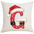 Christmas pillow cover with festive red letter G design on white linen fabric - Letter G